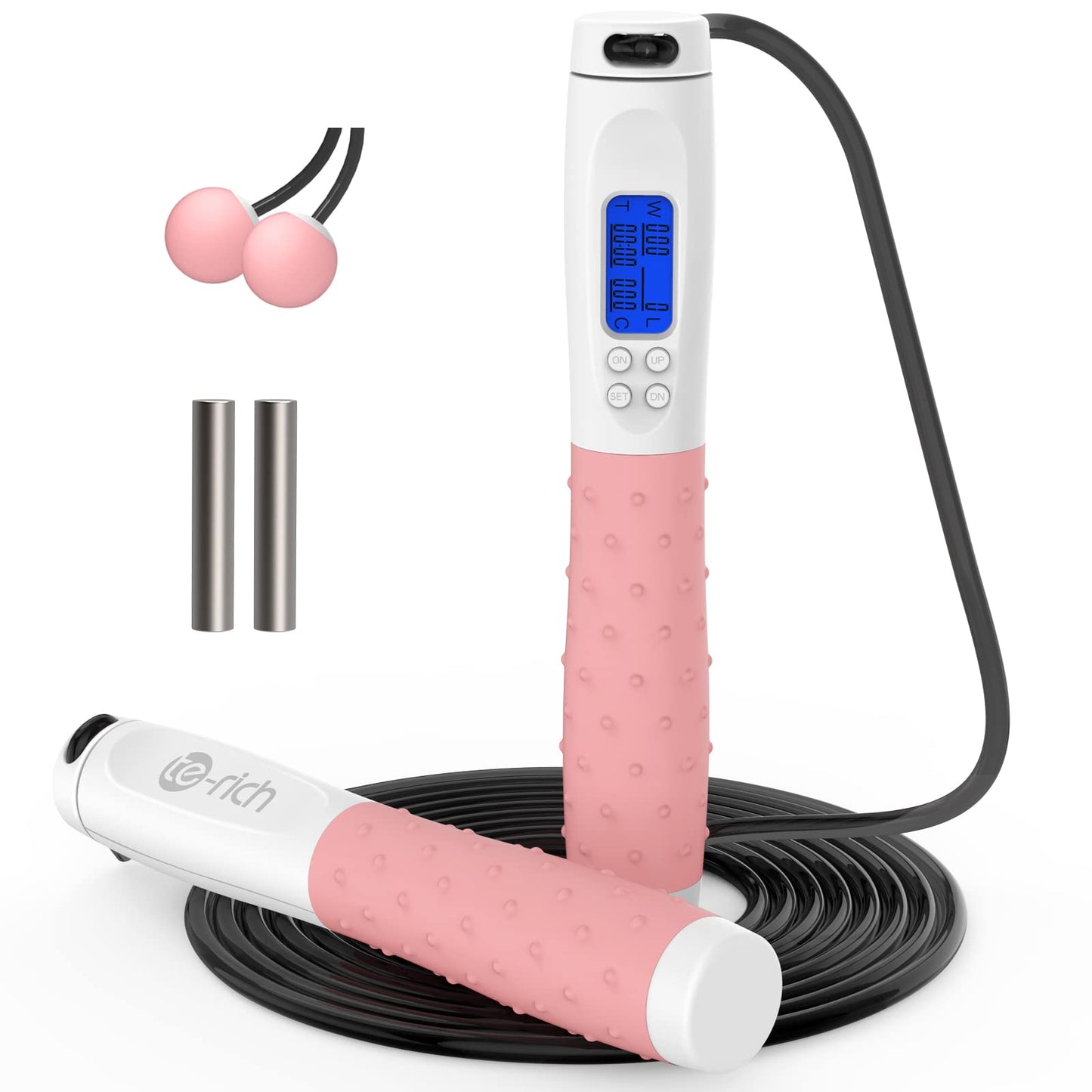 Te-Rich Jump Rope, Weighted Jump Rope for Fitness, Skipping Rope with Counter - Heavy Handles, Adjustable Length - Cordless Jumping Rope for Men Women Kids Fitness Exercise Training