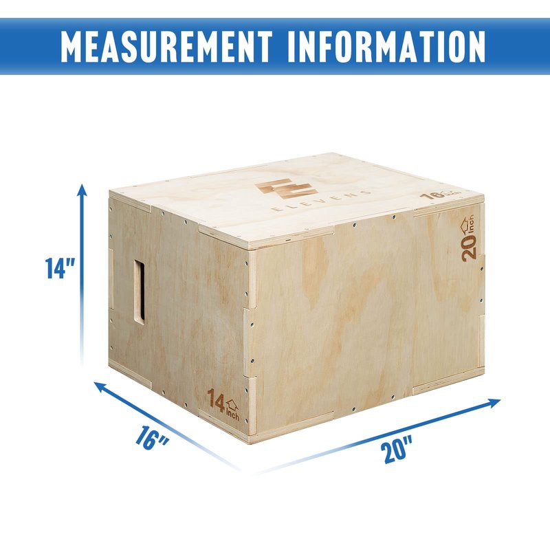 Elevens 3 in 1 Wooden Plyo Box Jump Box Plyometric Box for Jumping Trainer, Skipping, Jumping, Lunges, Box Jumps, Squats, Step-Ups, Dips (20"x14"x16")