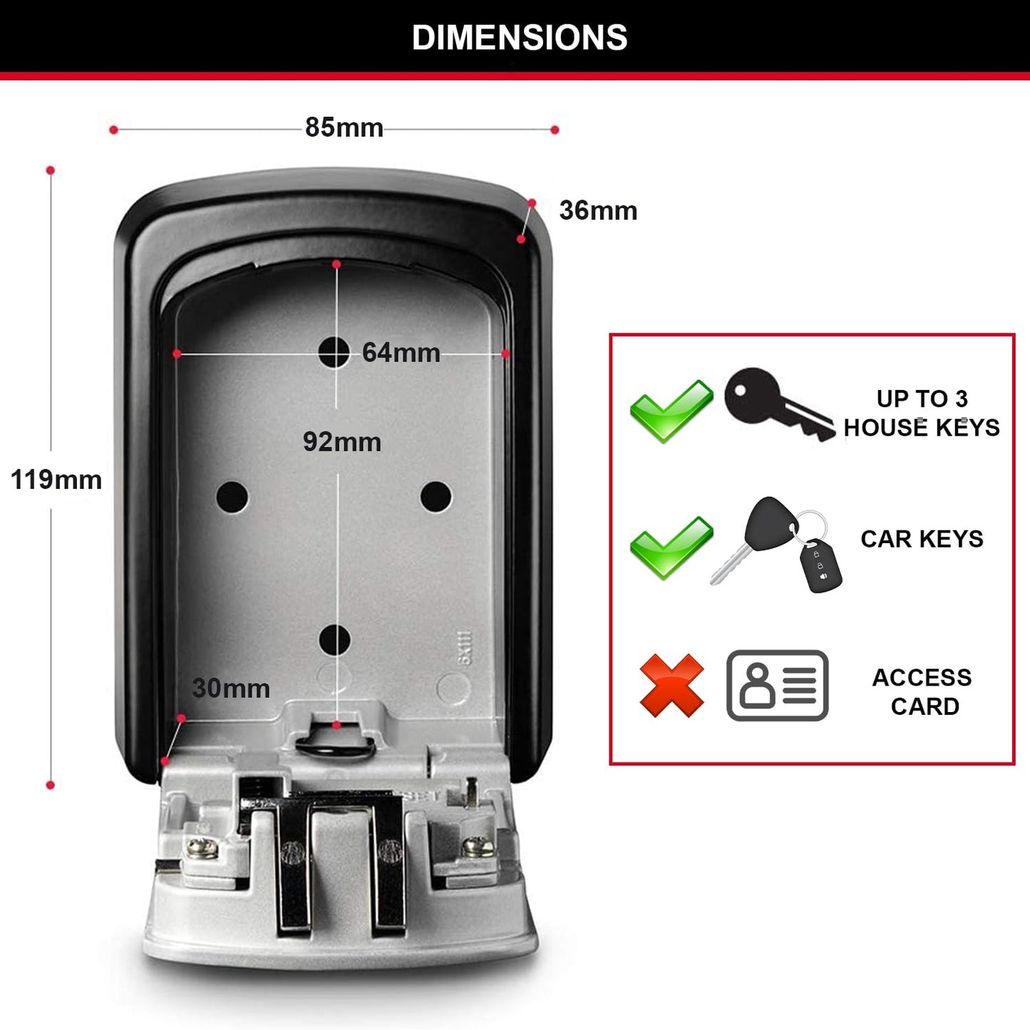 Master Lock Key Safe, 5401EURD, Wall Mounted, Medium, Strong Aluminium Weather Resistant Construction - Mounting Hardware Included