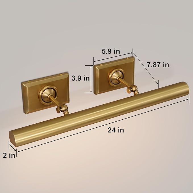 Picture Light, 24in Hardwired Picture Lights for Wall, Dimmable Wall Sconces Poster Light, Brass 4 Lighting for Paintings Frames Art Display Gallery Bedroom Living Room-Included Bulbs(Gold)