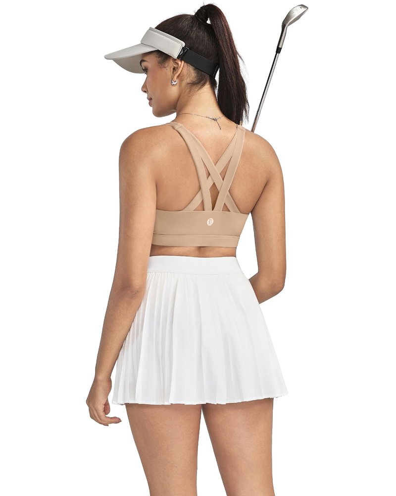 RUNNING GIRL Sports Bra for Women, Criss-Cross Back Padded Strappy Sports Bras Medium Support Yoga Bra with Removable Cups(WX2575 Nude XL)