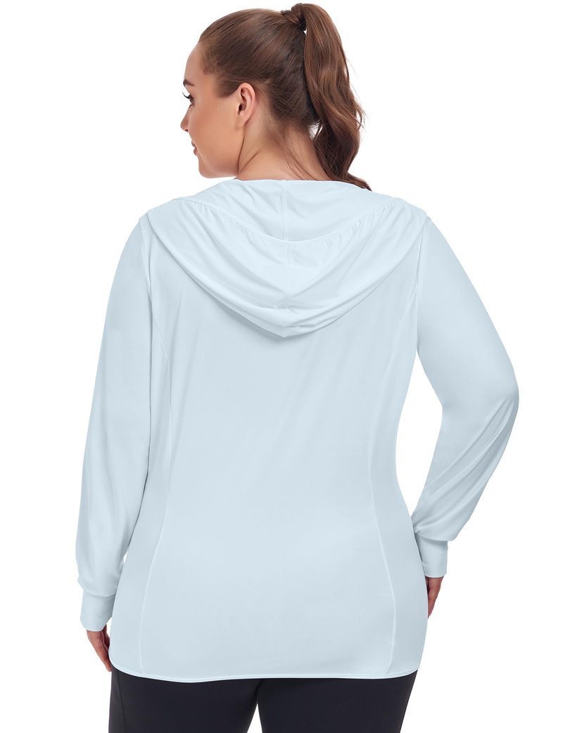 COOTRY Women's Plus Size UPF 50+ Sun Protection Jacket Lightweight Long Sleeve Zip Up Hoodie Cooling Sun Shirt Hiking Workout Light Blue 3XL