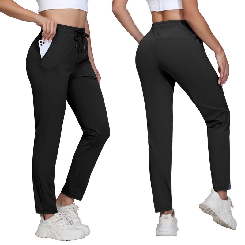 Dress Golf Pants Women Workout Athletic Track Sweatpants High Waisted with Pockets Lightweight Work Travel Petite Comfy Stretch Lounge Casual Joggers Yoga Leggings Trendy Clothes Outfits 27" Black L