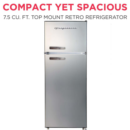 Frigidaire EFR753, 2 Door Apartment Size Refrigerator with Freezer, Retro Chrome Handle, 7.5 cu ft, Platinum Series, Stainless steel, 7.5