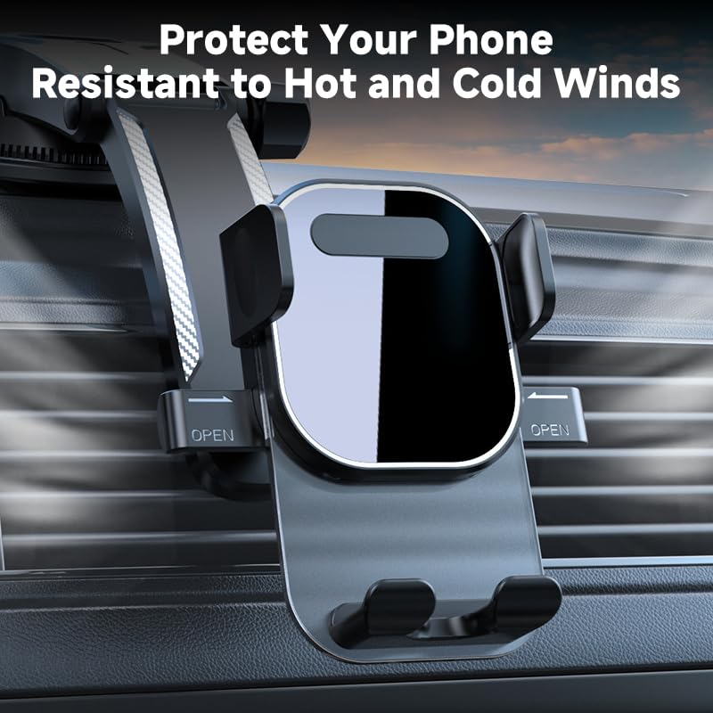 Car Phone Holder Mount, Suction Cup Phone Mount for Universal Car Windshield Dashboard Air Vent Compatible with All Smartphones, Black