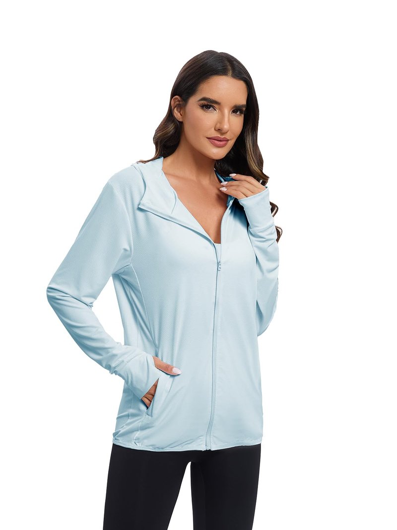 Malarocoby Women's Sun Protection Jacket UPF 50+ Full Zipper Long Sleeve UV Hoodie Shirts Outdoor Athletic Jacket with Pocket