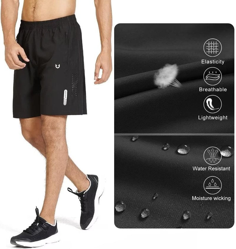 Men's Athletic Running Shorts - Quick Dry Lightweight Gym Workout | 7"/9"/5" | 3 Zipper Pockets for Basketball & Tennis