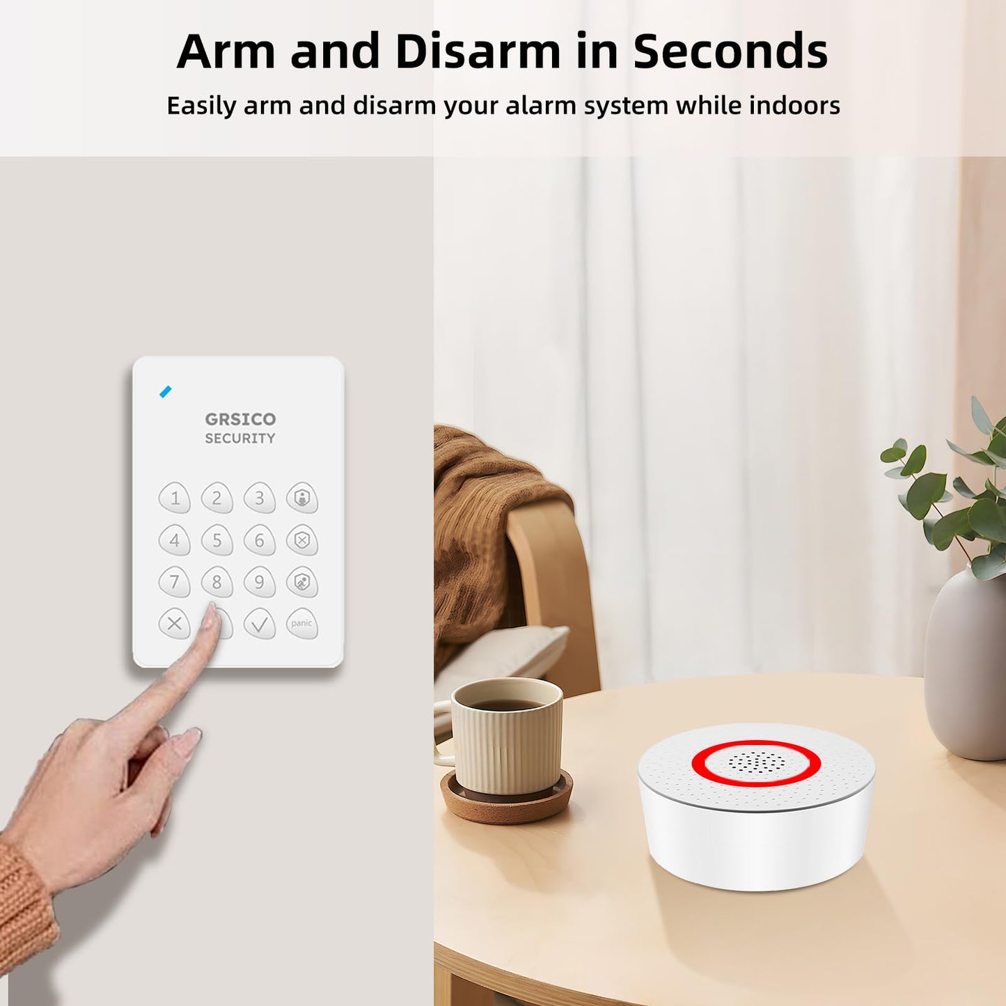 GRSICO Wireless Alarm System 9 Piece Kit, WiFi Alarm System for Home Security with Phone APP Alert (Alarm Siren, Keypad, Remote, Motion, and Door Sensors) for Home, Apartment, Compatible with Alexa