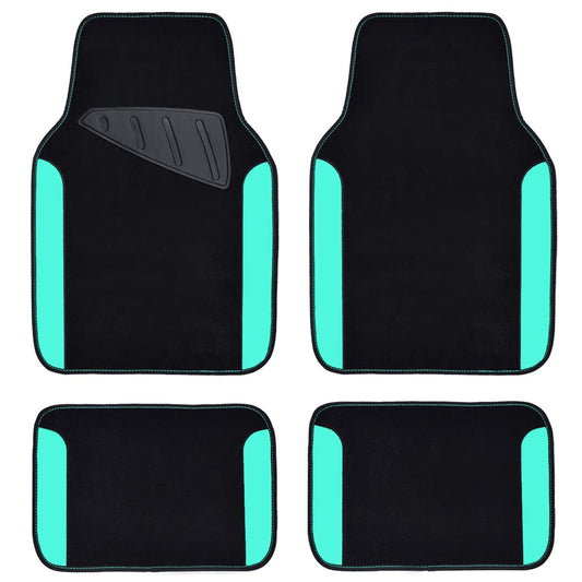 CAR PASS Waterproof Universal Fit Car Floor Mats, Teal Car Mats Fit for SUV,Vans,sedans, Trucks,Set of 4pcs Car Carpet for Women(Black with Mint)