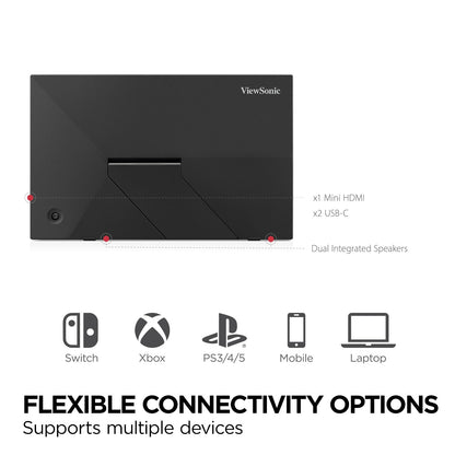 ViewSonic VA1653 16 Inch 1080p FHD IPS Portable Monitor with Eye Care, Built-in Stand, USB C, Mini HDMI, and Protective Case External Second Screen for Laptops, PC, Mac, and Gaming Consoles