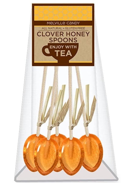 Melville Candy All Natural Honey Spoons – Clover Honey Spoons & Lollipops on Wooden Ball Sticks – Gluten-Free, Made in USA Stirrers for Tea, Coffee, & Hot Beverages - Individually Wrapped (5-count, Clover)