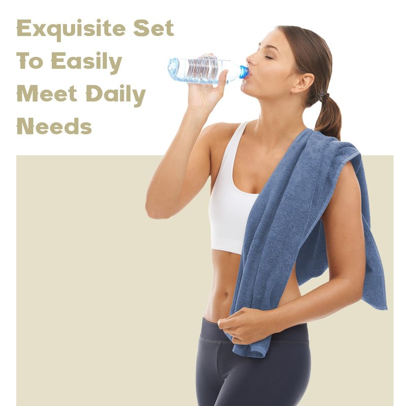 Exclusivo Mezcla 4-Piece Ultra Soft Bath Towel Set, Large Highly Absorbent Microfiber Coral Velvet Towel, Quick Drying for Body, Bathroom, Gym, Spa, 2 Bath Towels, 2 Hand Towels, Grey Blue