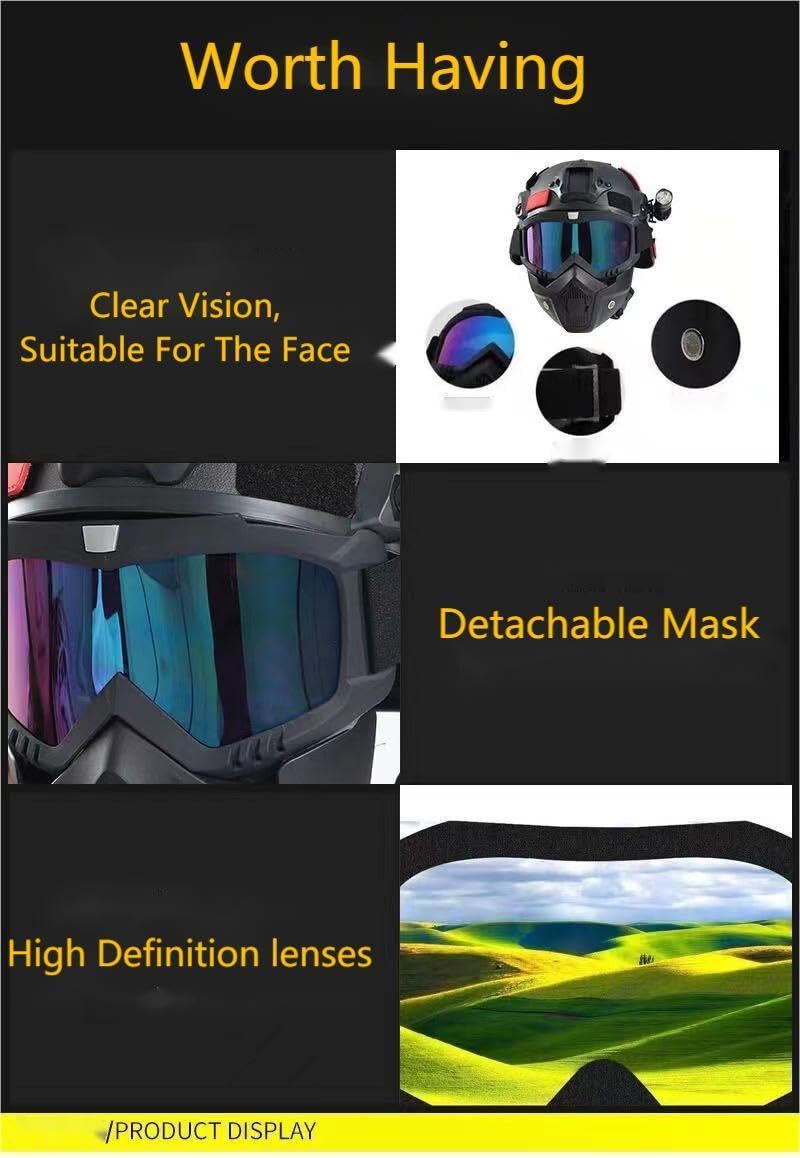 MICH Airsoft Helmet and Mask,with Side Rail & NVG Mount with Detachable and Adjustable Goggles CS Helmet Set