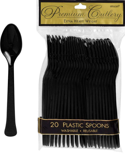 Vibrant Jet Black Plastic Spoons - Eco-Friendly, Durable & Eye-catching, Perfect For Parties & Events
