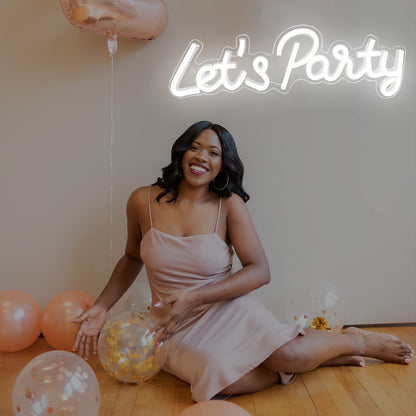 Let's Party Neon Sign, LED Neon Lights for Bedroom Wall Decor, Art Decorative Lights for Bachelorette Party, Engagement Party, Birthday Party, Living Room, Gamer Room Decor Aesthetic (Warm White)