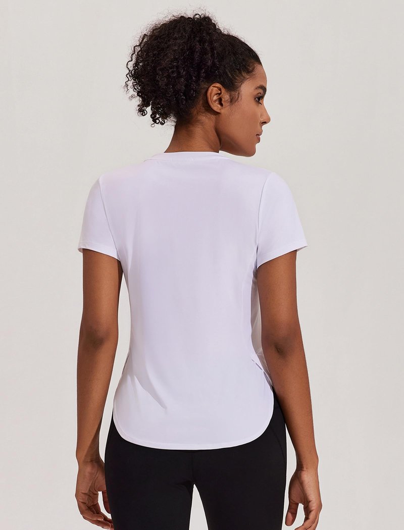 PINSPARK Womens Short Sleeve Workout Tops Sun Protection Running Shirt Side Split Athletic Tops Loose Workout Tshirts White L