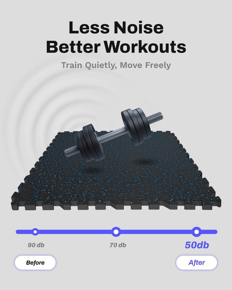AIRHOP Exercise Mats - 0.79in Thick Interlocking Rubber Tiles | 72 Sq Ft Home Gym Flooring in Black & Blue