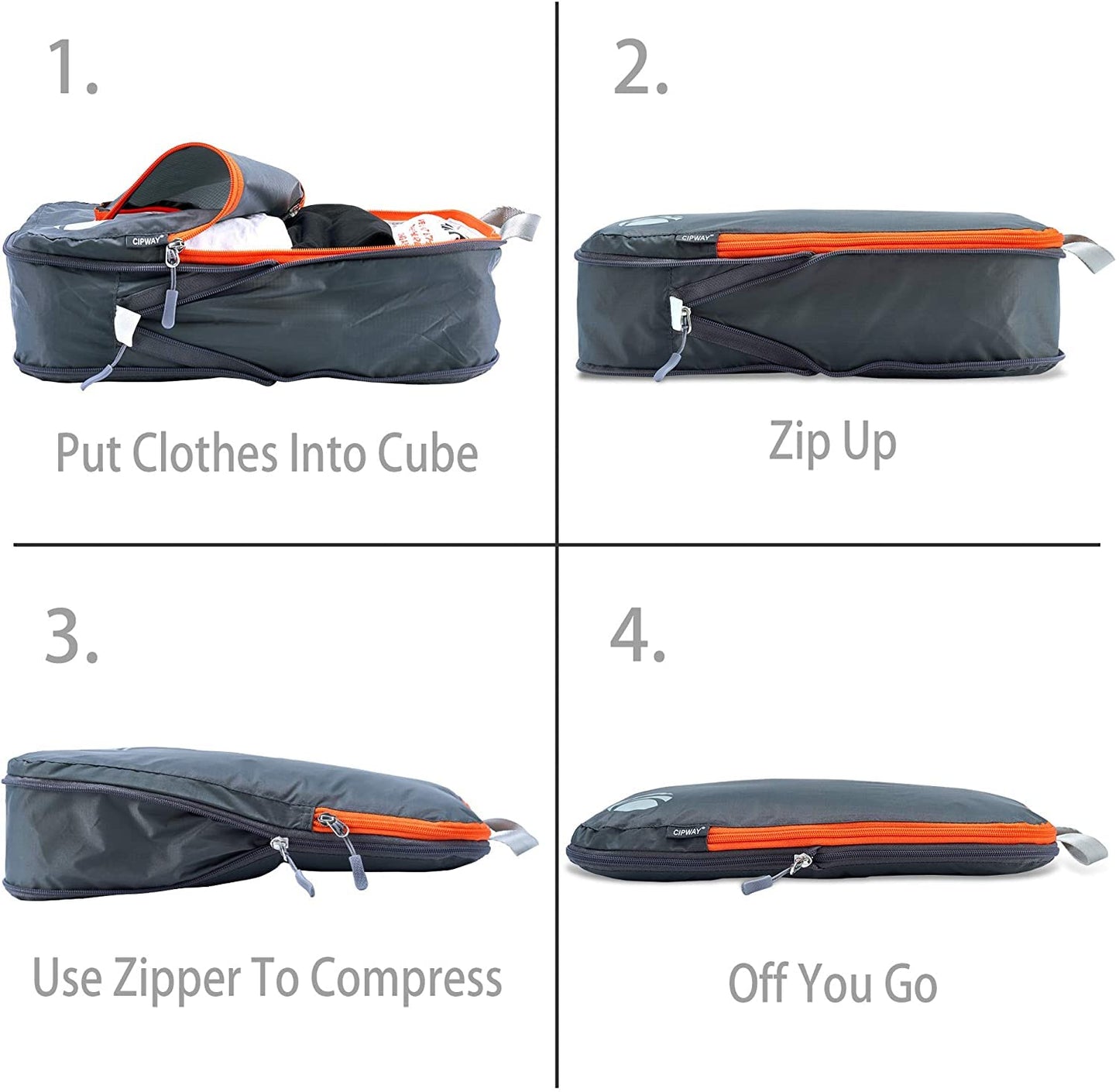 Cipway Compression Packing Cubes Set, Ultralight Expandable Travel Packing Organizers for Carry on Luggage (Grey 3pcs)