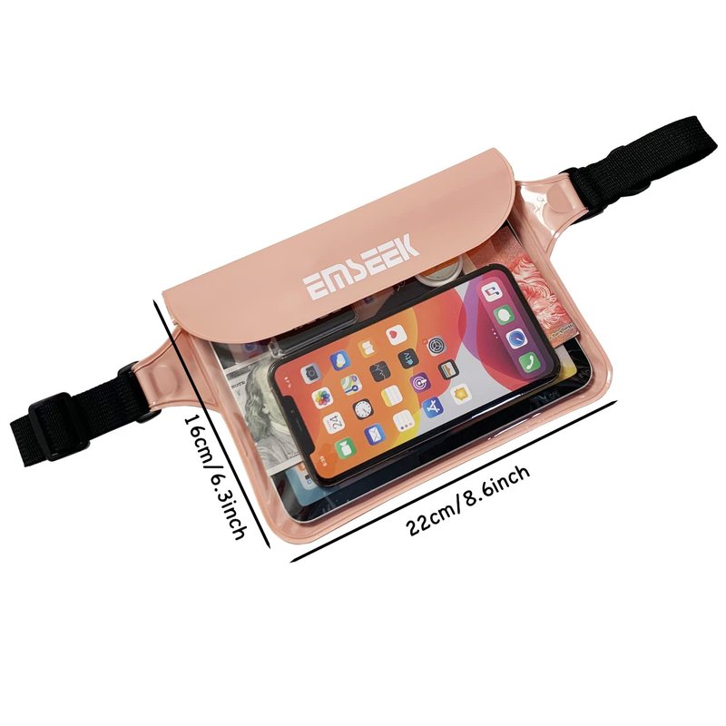 EMSEEK Waterproof Waist Pouch Dry Belt Bag Fanny Pack Keep Your Key Fob Wallet Kindle Phone Dry Perfect For Swim Surf Snorkel(Pink)