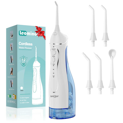 Leominor Water Flosser Pick for Teeth, 300ML Portable Oral Irrigator Upgraded Tank Removable,IPX7 Waterproof, Rechargeable Travel Teeth Cleaner, Professional Electric Flossing Machine (Pink)