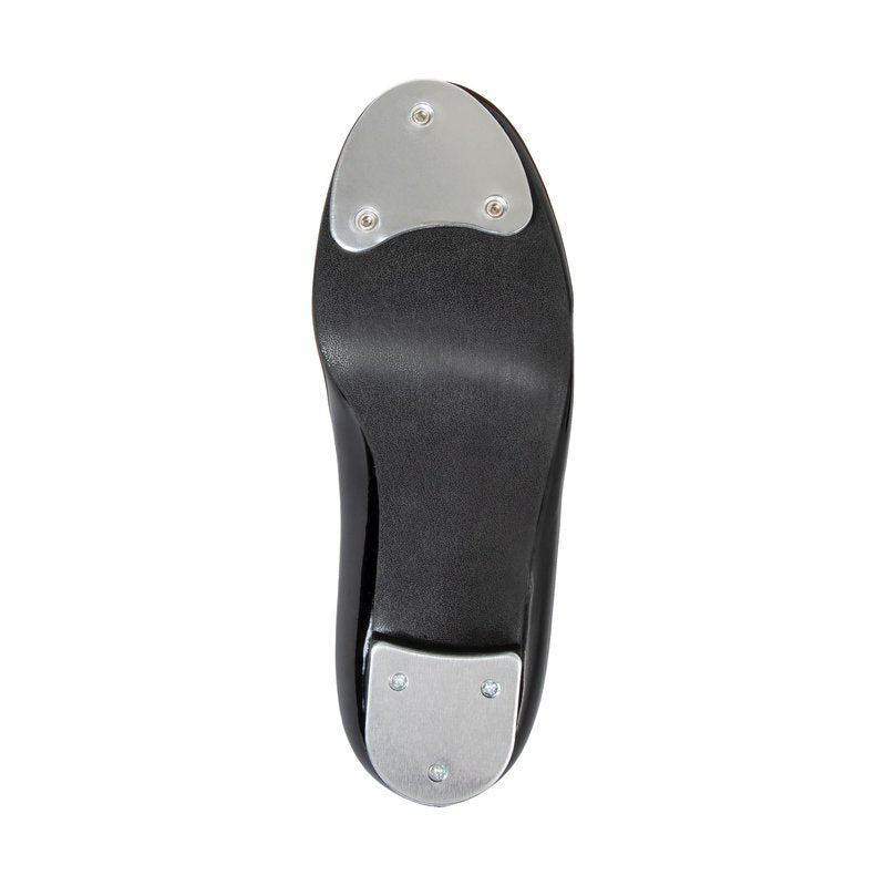 Linodes Economy Unisex-Child Easy Strap Tap Shoe for Girls and Boys Tap Flat-Black Patent-12M-Little Kid