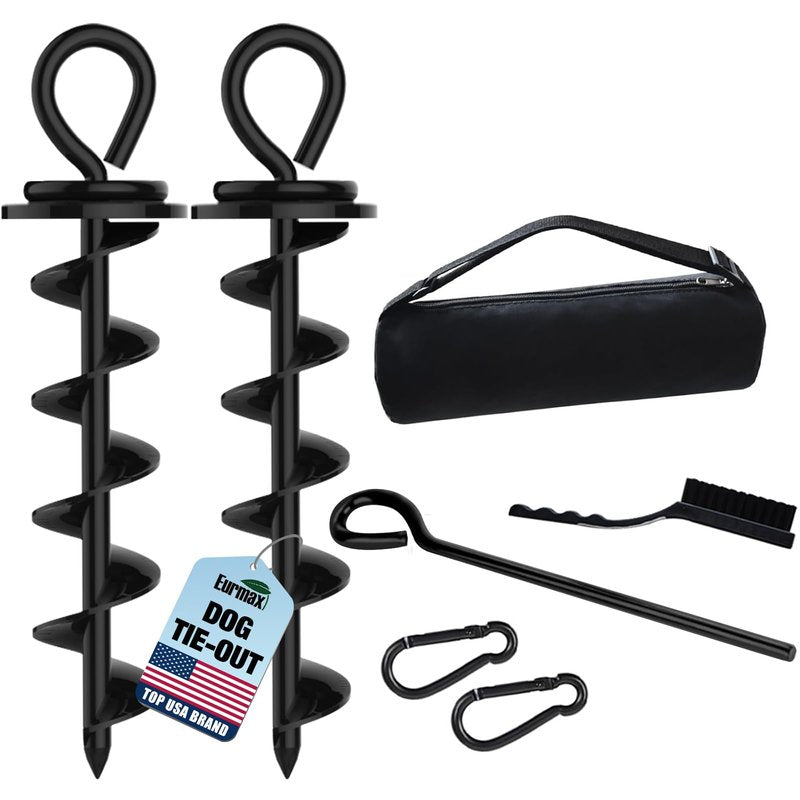 Eurmax USA 2-Pack Heavy Duty Dog Tie Out Stake, No-Tangle In Ground Anchor Runner for Large Dogs up to 210 Lbs - Perfect for Yard, Beach and Camping (Medium,Black)