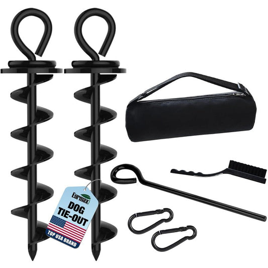 Eurmax USA 2-Pack Heavy Duty Dog Tie Out Stake, No-Tangle In Ground Anchor Runner for Large Dogs up to 210 Lbs - Perfect for Yard, Beach and Camping (Medium,Black)