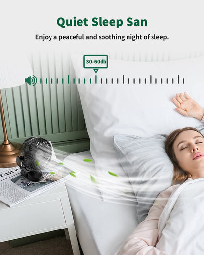 Dorobeen Portable Clip on Fan, Battery Powered, 3 Speed Quiet Rechargeable Mini Desk Fans, 360° Rotate for Home Office Stroller Camping Golf Cart (BLDC Motor)