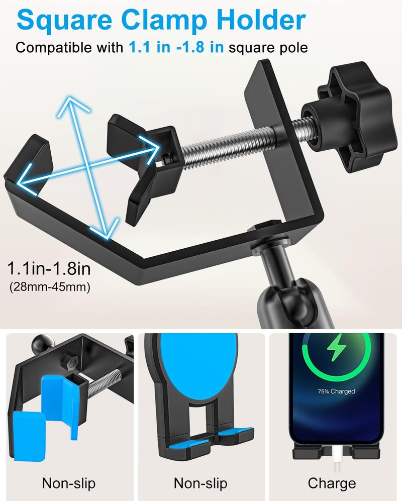 GDZN Golf Cart Tablet Holder, 360° Rotatable Metal Square Pole Clamp for EZGO/Club Car/Yamaha/Icon, Heavy Duty Anti-Shake Mount Fits iPad Pro Air Mini, Galaxy Tab, Z Fold, Fire HD 4-13'' Devices