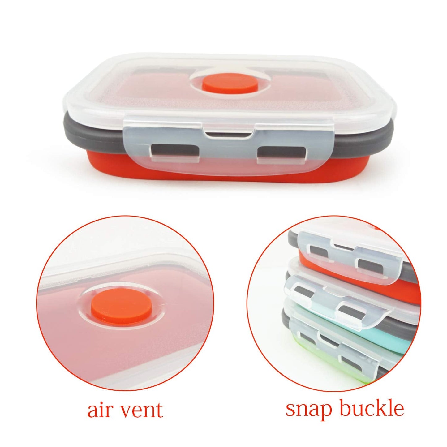 Ecomorning 3Piece Round Collapsible Lunch Container Silicone Food Storage Containers Collapsible Camping Bowl with Airtight Silicone Lids, Microwave, & Freezer Safe, 350ML