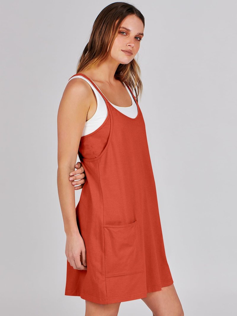 ANRABESS Women Athletic Dress Summer Tennis Workout Active Sports Mini Romper Dress Built in Shorts Travel Vacation Clothes Red Large