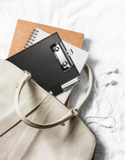 Dyowe Mini Clipboards 4"x6", Small Clipboards with Pen Holder, Faux Leather Memo Pocket Clipboard for Receipts & Small Notepads, Perfect for Teachers Kids Nurses Police Golfers Drivers(Black)