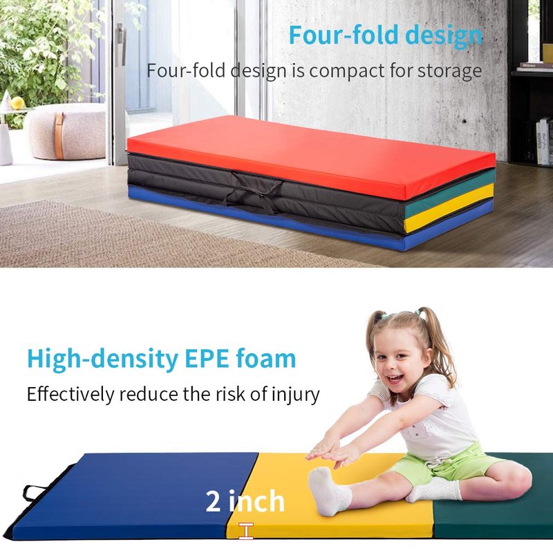 Gymnastics Tumbling Mats Portable Gymnastics Mat 4 Folding Tumbling Mat 4'x8'x2"Thick Yoga Mat Exercise Mat with Carrying Handles for home Workout outdoor Yoga Gymnastic