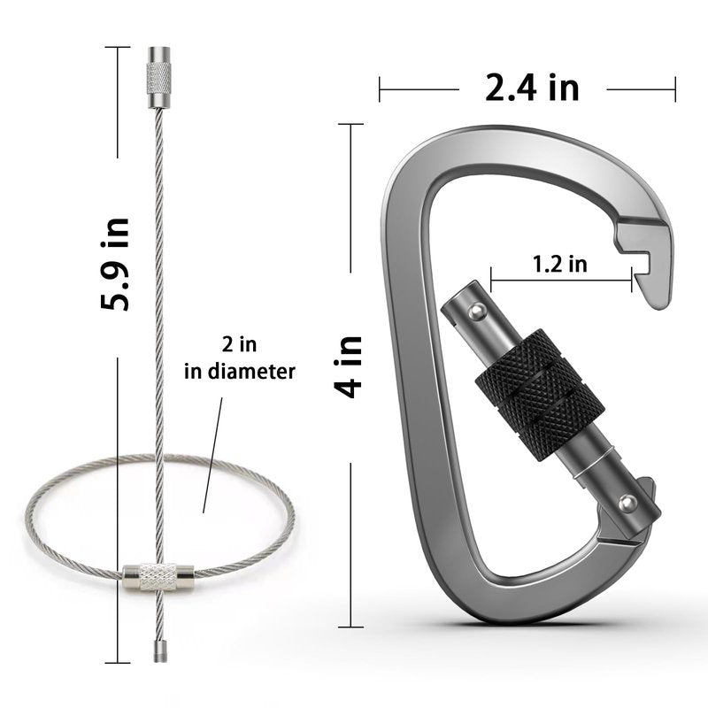 XIECHANEE Premium Aluminum D Ring 4" Locking Carabiner Clips with Screw Gate, Set of 4, Lightweight & Durable for Hiking, Camping, Hammock, Dog Leash Harness, Keychains