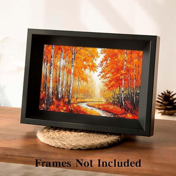 Yesad Autumn Canvas Wall Art, Fall Tree Forest Field Landscape Painting Fall Wall Art Prints Pictures Posters Artwork for Living Room Bedroom Bathroom Home Decor (Unframed,12”x8”,Tree & River)