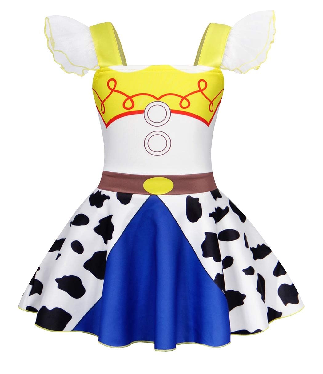 Jurebecia Toddler Girls Princess Costume for Princess Cowgirl Dress up Birthday Outfit Halloween Christmas Costumes Cosplay Role Play Ruffle Sleeve Dress Size 2T/1-2Years