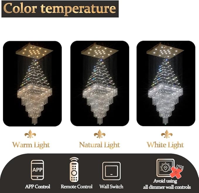 D40''X H120'' Large Chandelier for Staircase, Luxury Foyer Chandelier, Modern Crystal Raindrop Chandeliers Flush Mount Ceiling Light Fixtures for High Ceilings,Entryway LED Dimmable 2700K-6000K