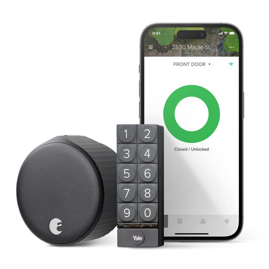 August Home Matte Black Wi-Fi Smart Lock and Smart Keypad, Keyless Door Lock for Front Entry Door, Great for Guests and Vacation Rentals, AUG-SL05-KY1-G05