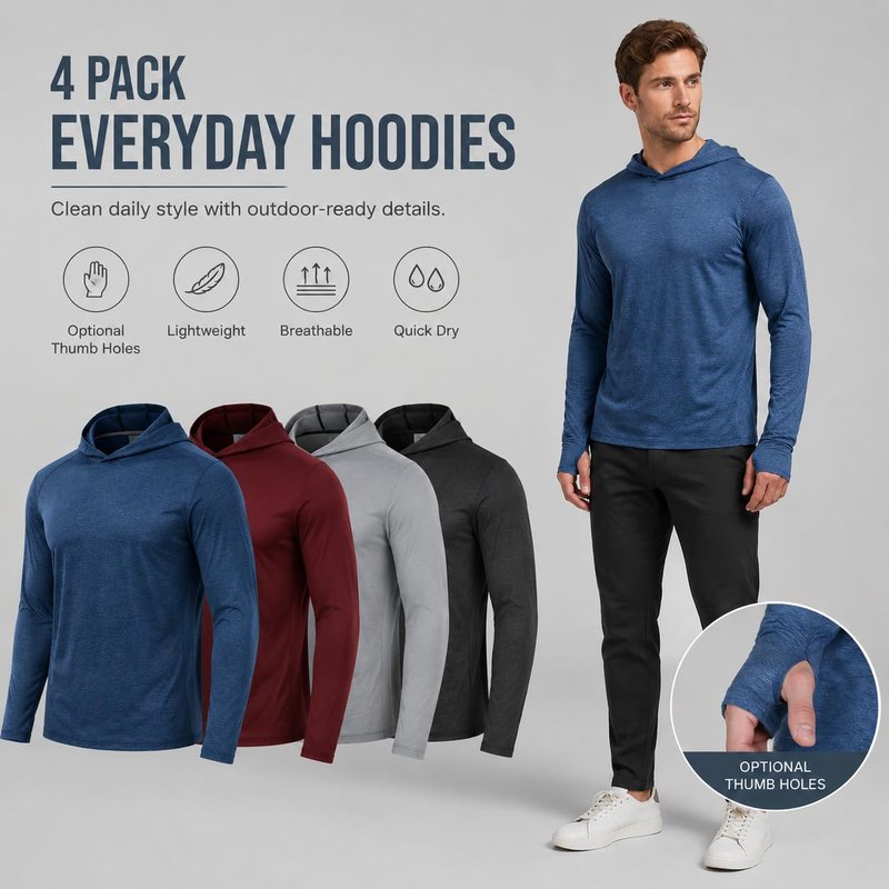OYGSieg Men's Athletic Hoodies Long Sleeve Fishing Shirts for Men UPF 50+ SPF UV Sun Protection Shirts Rash Guards A M