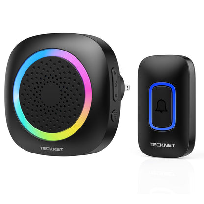 TECKNET Plug-in Wireless Doorbell with RGB Lighting & 1300 Feet Range,IP66 Waterproof Doorbell for Home/Classroom/Office/Business,60 Chimes,5-Level Volume,4.5-Year Battery Life(White)