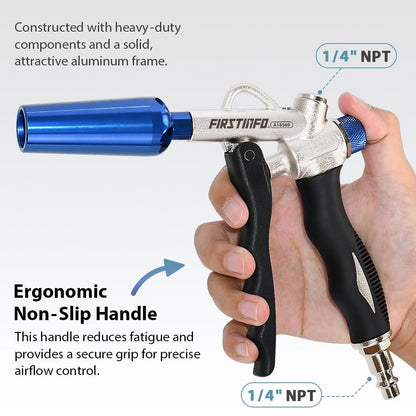 FIRSTINFO A18569US Adjustable Air Flow | Two-Way Taiwan Air Blow Gun with Higher Flow Nozzle | TPR Anti-slip Handle
