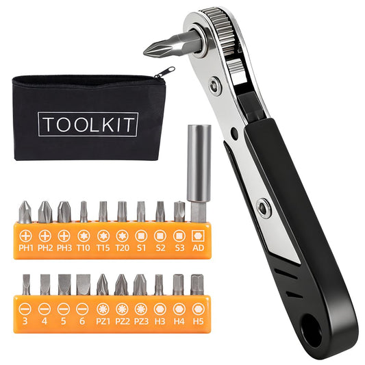 RTAYAGOOPA 22-in-1 Right Angle Screwdrivers Set, 36-Tooth Mini Ratchet Screwdriver, 90° Offset for Tight Spaces, Multi-head screwdriver Compact for DIY/Repairs, Gifts for Men