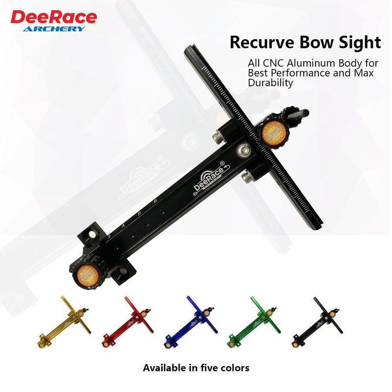 DeeRace Archery Recurve Bow Sight, Adjustable T Shape Target Shooting Bowsight with Optical Fiber Pin Sight (Black)