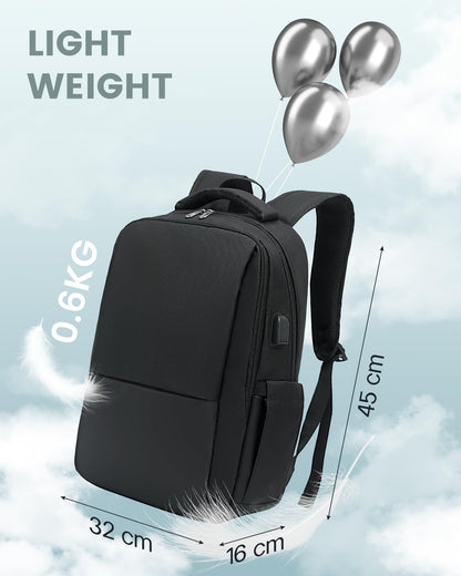 Laptop Backpack, Business Travel Backpack with Charging Port, Water Resistant Laptop Rucksack, Anti-Theft Backpack for Men Women, Fits 15.6-inch Laptop School Bag Black