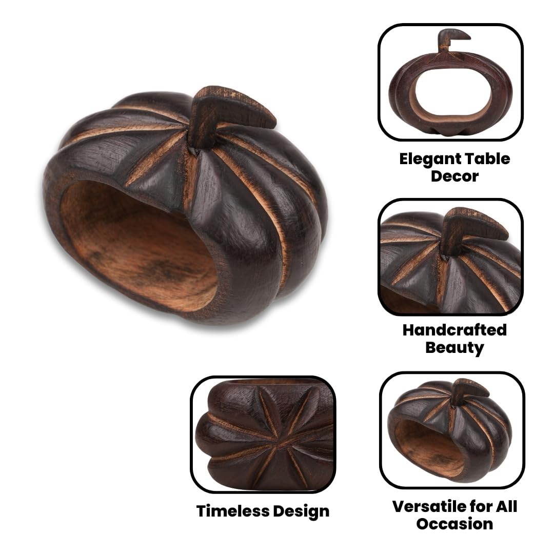 Lightnpro 6 Pack Wooden Pumpkin Design Napkin Rings for Fall and Halloween Table Decor, Rustic Pumpkin-Shaped, Perfect for Thanksgiving and Autumn Celebrations - Natural Burnt