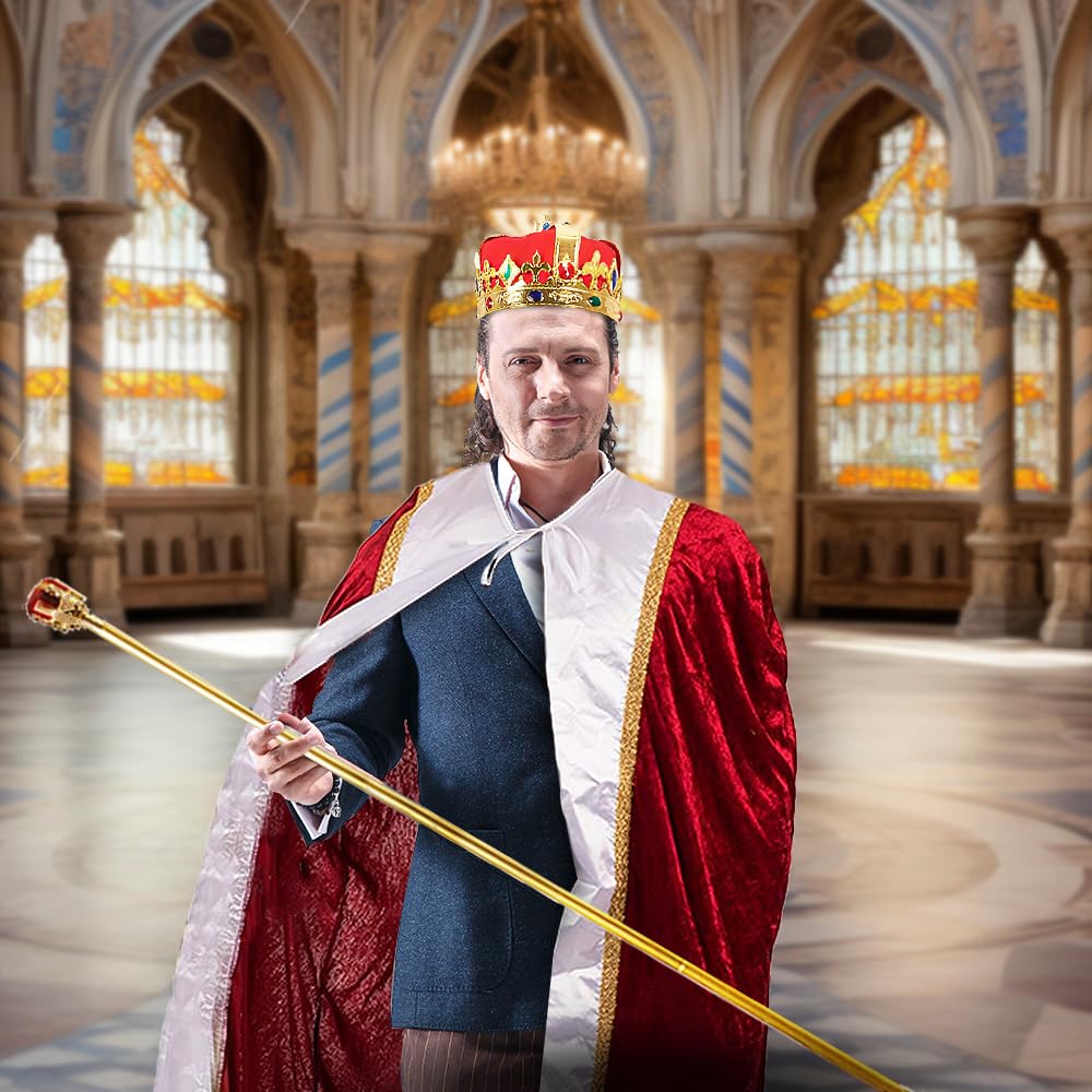 Tigerdoe King Costume-3 Pc Medieval Adult Costume Set- King Crown, Regal Robe, and Royal Scepter-Costume Accessories-Dress up