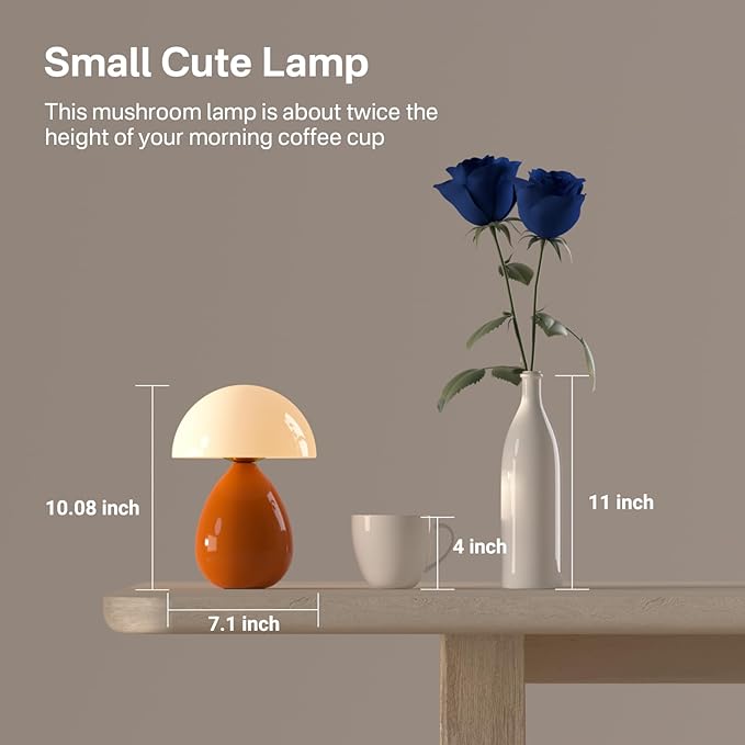 Mushroom Lamp Table Lamp for Bedroom,Desk Lamp Bedside Small Lamps for Living Room Night Stands,Table Lamps Cute Modern Mid Century Lamps,Unique Ice Crackle Ceramic Living Room Decor(Orange)