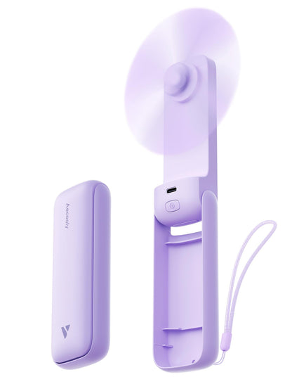 Aecooly Slim Portable Fan, Thin Handheld Fan, USB Rechargeable Mini Personal [24H Max Cooling Time], Battery Powered Small Foldable Pocket for Travel, Summer, Gifts for Women, Girls -Purple