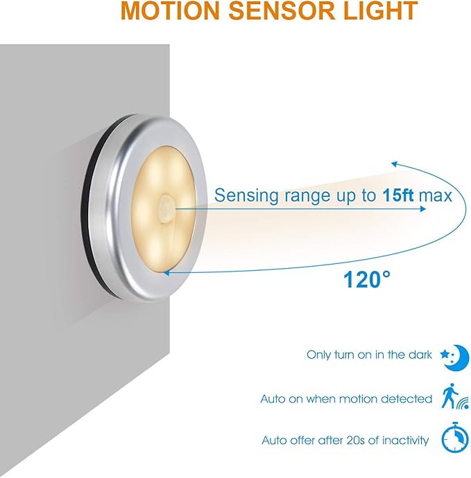 Battery Operated Motion Sensor Light Indoor, LED Closet Lights, Battery Night Light Wireless, Stick on Wall Lamps for Pantry, Cabinet, Wardrobe, Kitchen, Stairs, Steps, Hallway