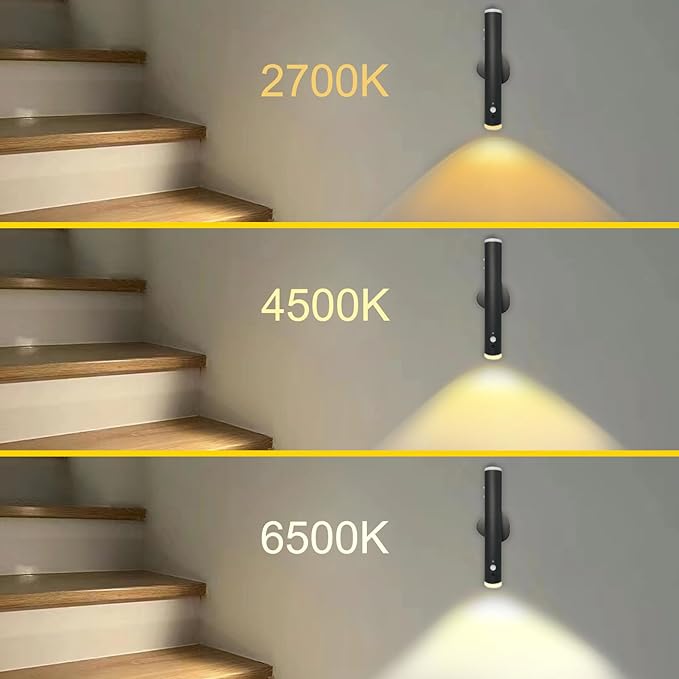 Motion Sensor Night Light, Cordless Battery Powered Magnetic Wall Light, Adjustable 3 Mode Lighting, 2 only Mounted, Corridor Staircase Sensor Night Light (2 pcs-Black)